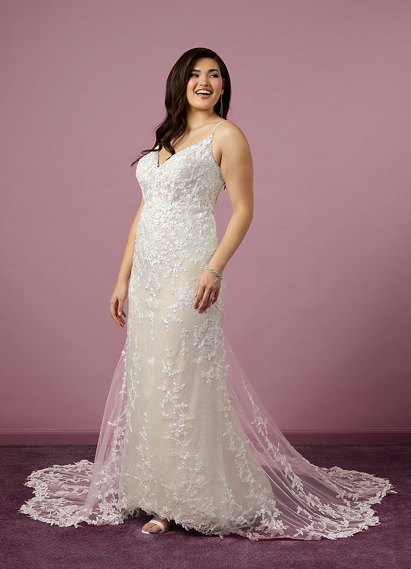 Barbie ♥ Azazie Wedding Dresses Diamond White Champagne Mermaid Sequins Tulle Dress image1