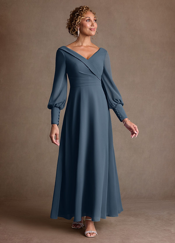 Azazie Paterson Vestidos de Madre de la Novia Vestido de Neptuno de Gasa de Corte en A con Plisado image1