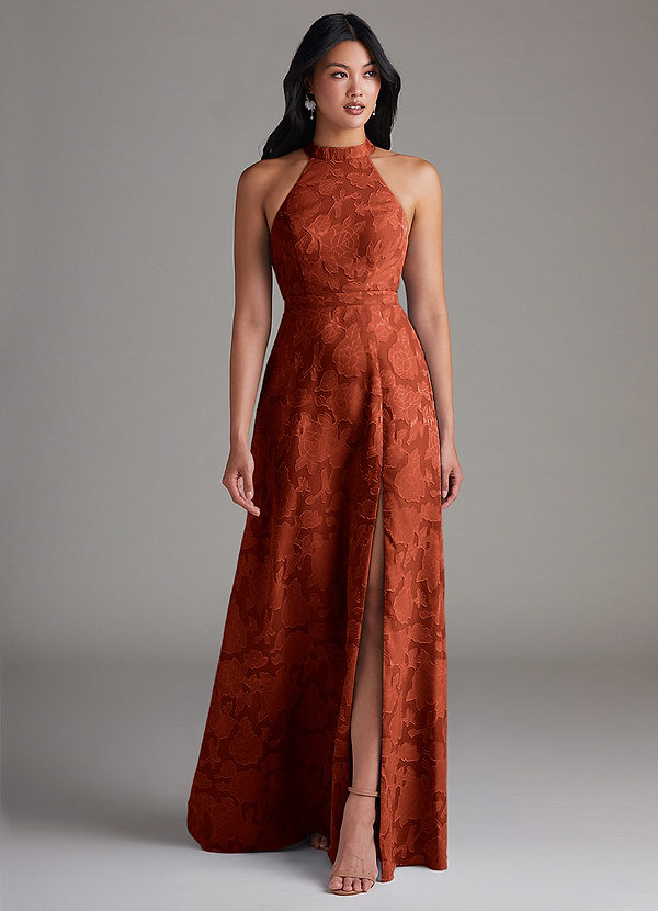 Azazie Clarice Bruidsmeisjes Jurken Jurk van Bloemen Burn-out met A-Lijn Zijsplit Kastanjebruin image1