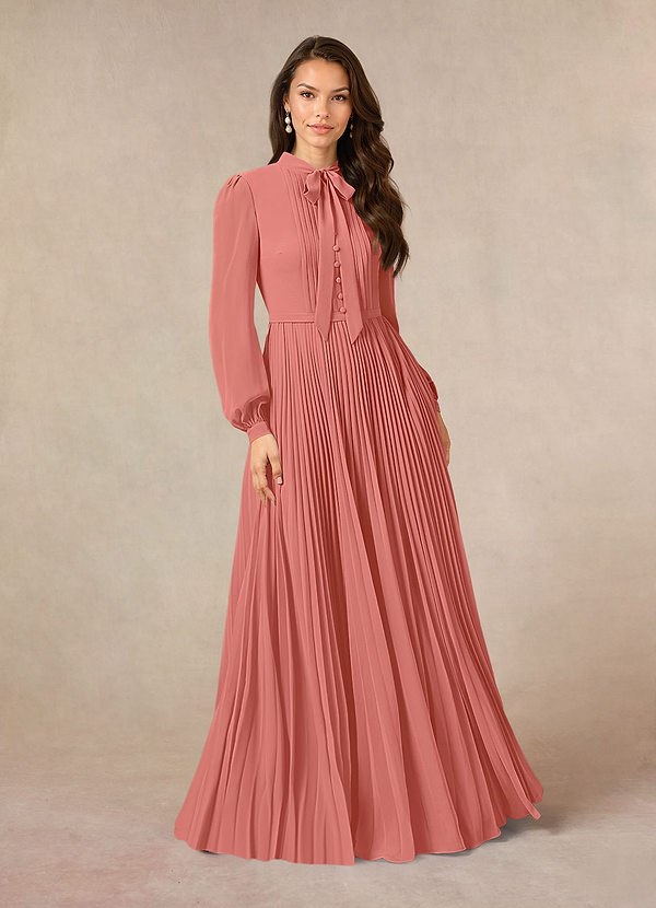 Azazie Adellah Abiti da Mamma Sposa Abito A-Line in Chiffon Plissettato Salmone Rosa image1