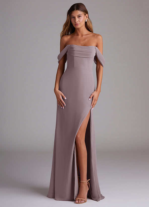 Azazie Saige Bridesmaid Dresses Dusk A-Line Off the Shoulder Chiffon Convertible Dress image1