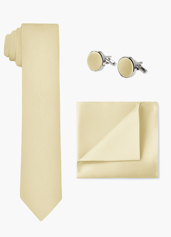 front Matching Stretch Satin Wide Tie & Pocket Square & Cuff Links Set