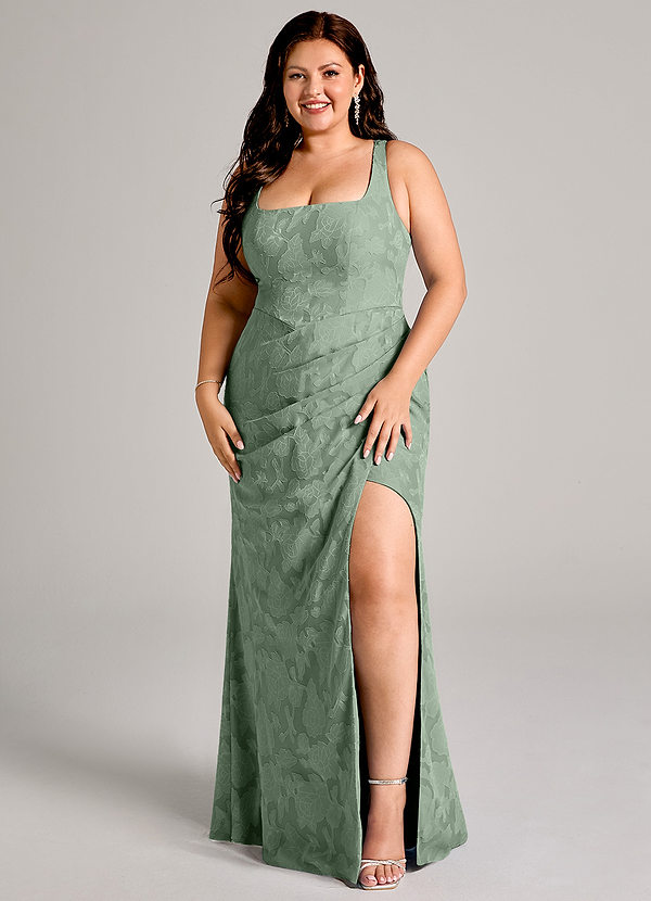 Azazie Mero Brudtärneklänningar Klä av Tubklänning i Blommig Utbrändhet Plisserad Matcha image1