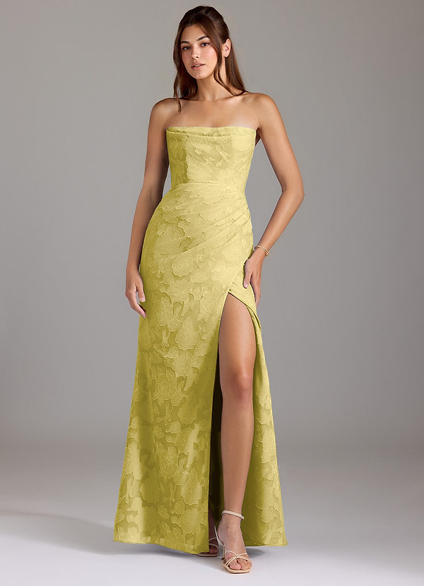 Azazie Leonis Vestidos Dama de Honor Vestido de Canario de Devorado Floral de Corte Recto Convertible con Sin tirantes image1