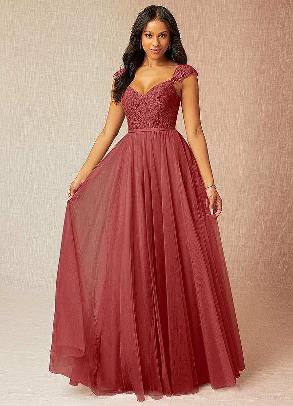 Azazie Luxi Bridesmaid Dresses A-Line Pleated Tulle Floor-Length Dress image1