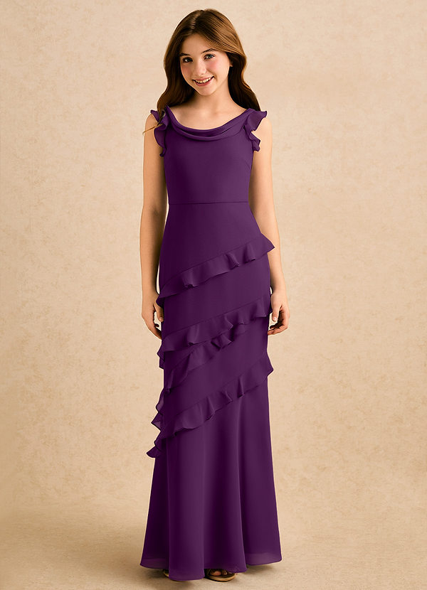 Azazie Aria Girls Formal Vestidos de Niña de Flores Vestido de Uva de Gasa de Corte Sirena con Volante image1