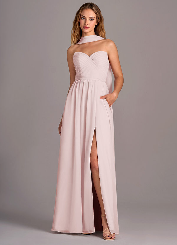 Azazie Joni Bridesmaid Dresses Blushing Pink A-Line Strapless Chiffon Convertible Dress image1