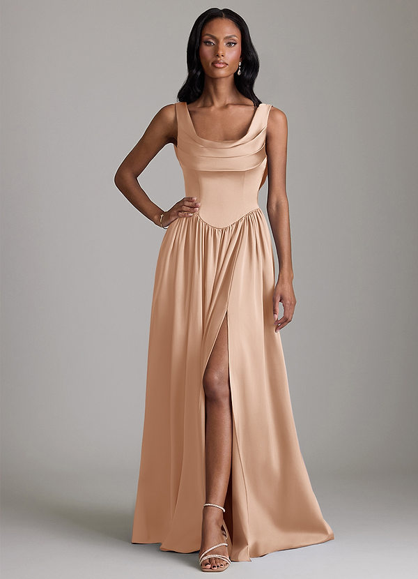 Azazie Novi Bridesmaid Dresses English Rose A-Line with Pockets Stretch Satin Dress image1