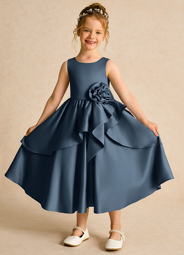 Azazie Hermia Flower Girl Dresses Neptune A-Line Sleeveless Matte Satin Dress image1