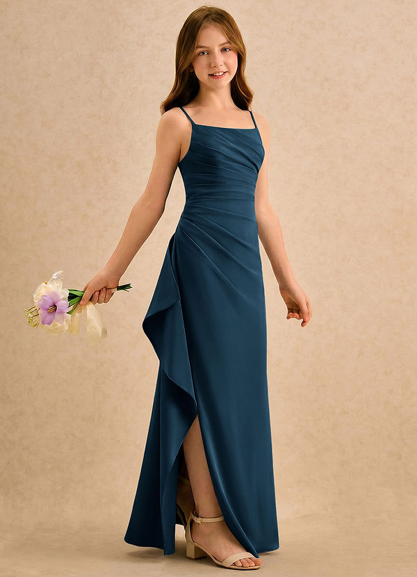 Azazie Cannoli Girls Formal Flower Girl Dresses Dark Navy A-Line Pleated Chiffon Dress image1