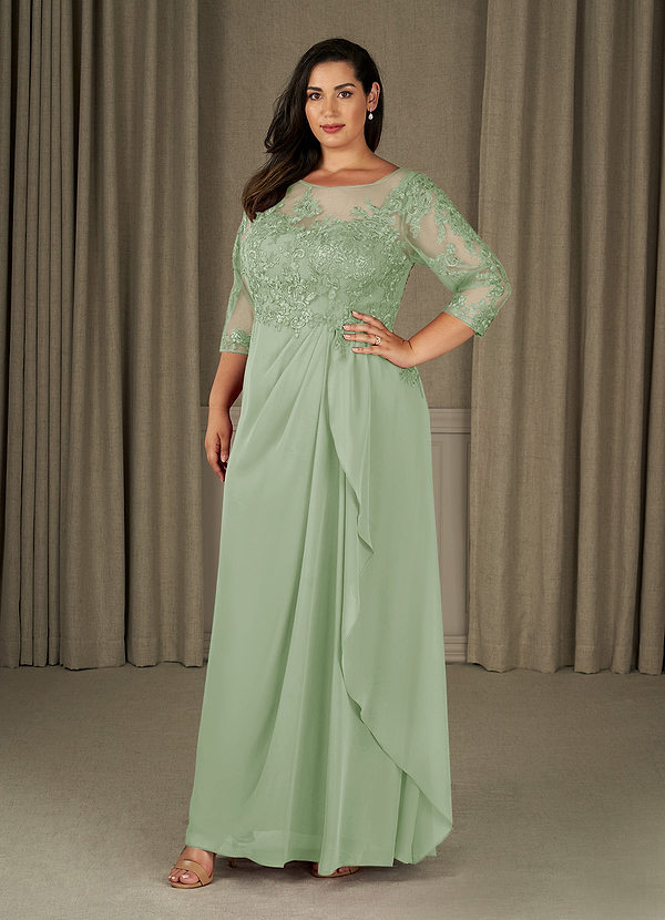 Azazie Calanthe Robe Mère de la Mariée & du Marié Robe Trapèze en Mousseline de soie Décolleté Vert Sauge image1
