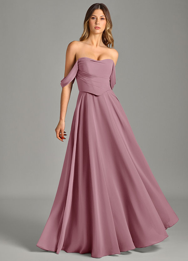 Azazie Chelsey Abiti da Damigella Abito Convertibile A-Line in Chiffon a Spalla Scoperta Vintage Malva image1
