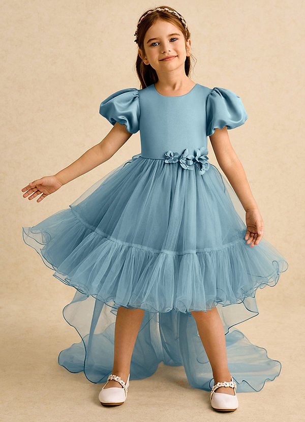 Azazie Cocoa Vestidos de Niña de Flores Vestido de Azul Malhumorado de Tul de Princesa con Plisado image1