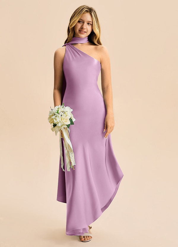 Azazie Briony Junior Etui Plissee Stretch-Satin Kleid Blauregen image1