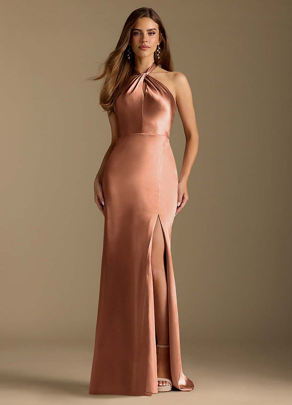 Azazie Tracie Ready to Ship Bronzer Metallic Satin Bridesmaid