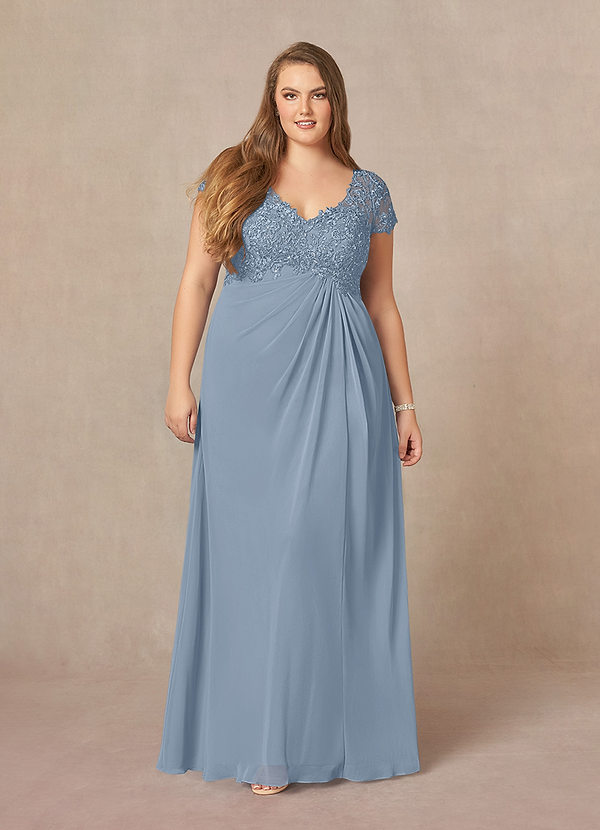 Azazie Jet Mother of the Brides Dresses Dusty Blue A-Line Sequins Chiffon Dress image1