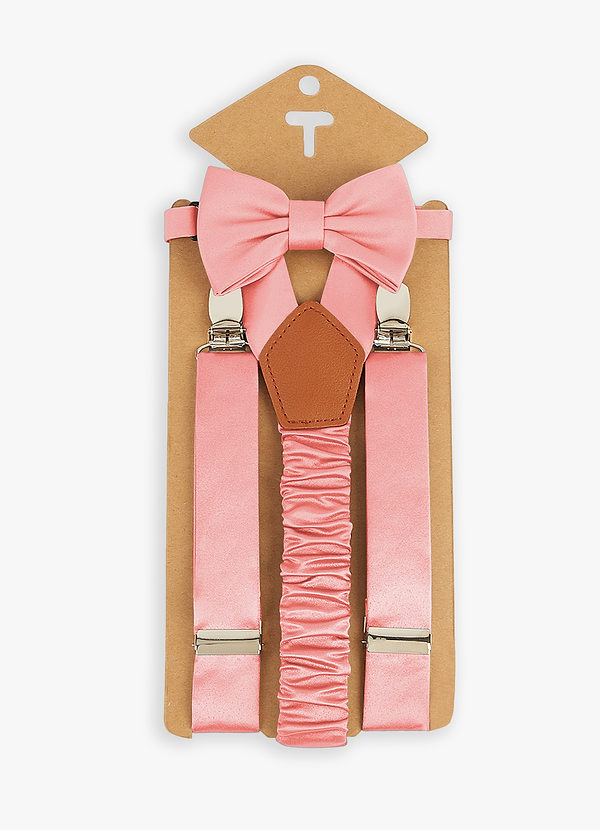 front Conjunto de gravata borboleta e suspensórios de cetim fosco combinando para meninos