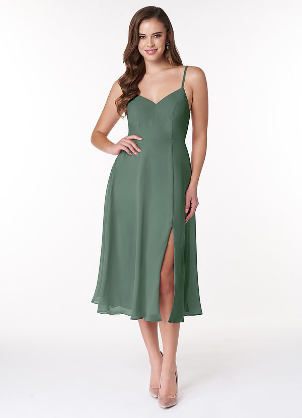 Azazie Clarissa Bridesmaid Dresses Eucalyptus A-Line V-Neck Chiffon Dress image1