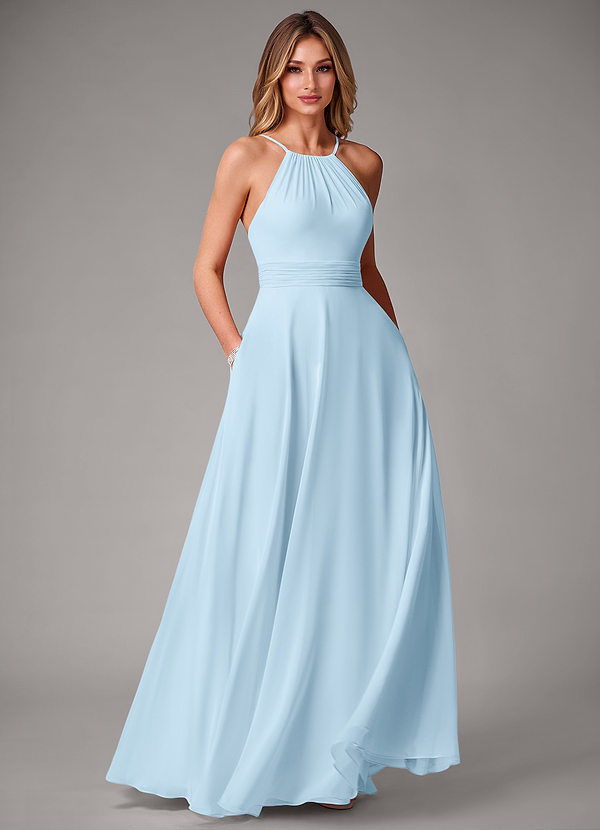 Azazie Amalia Bridesmaid Dresses Sky Blue A-Line Pleated Chiffon Dress image1