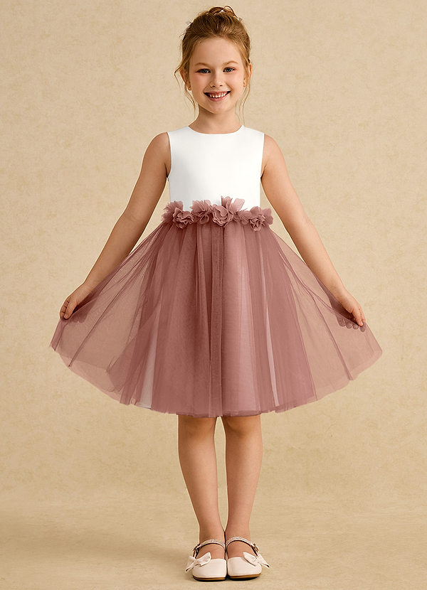 Azazie Louisa Flower Girl Dresses Ivory Cedar Rose A-Line Sleeveless Tulle Dress image1