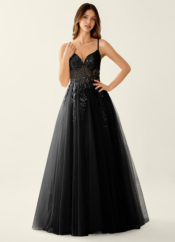 Mayami Black Lace Sequin Embroidery Tulle Prom Dress image1
