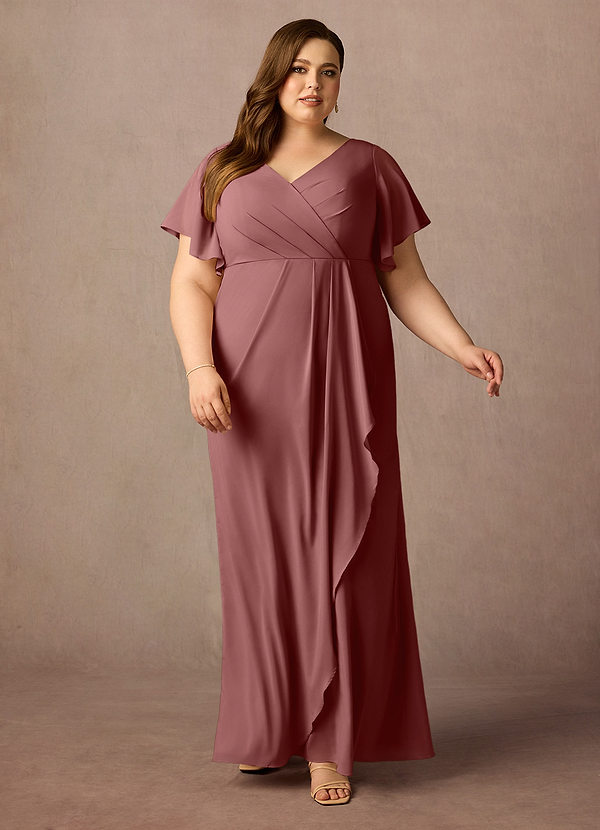 Azazie Song Vestidos de Madre de la Novia Vestido de Rosa Del Desierto de Chifón elástico de Sirena con Cuello en V Plisado image1