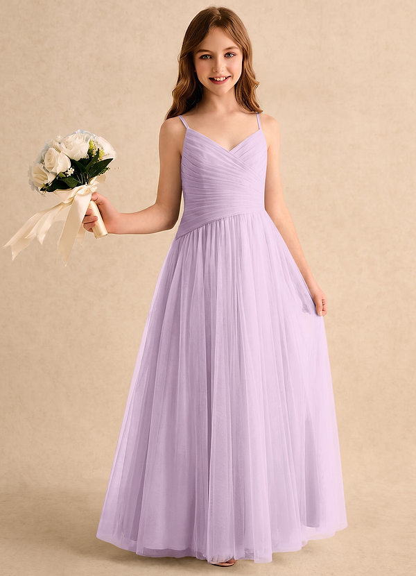 Azazie Poppy Girls Formal Abiti da Damigella Bambina Abito A-Line in Tulle Plissettato Lilla Glassato image1