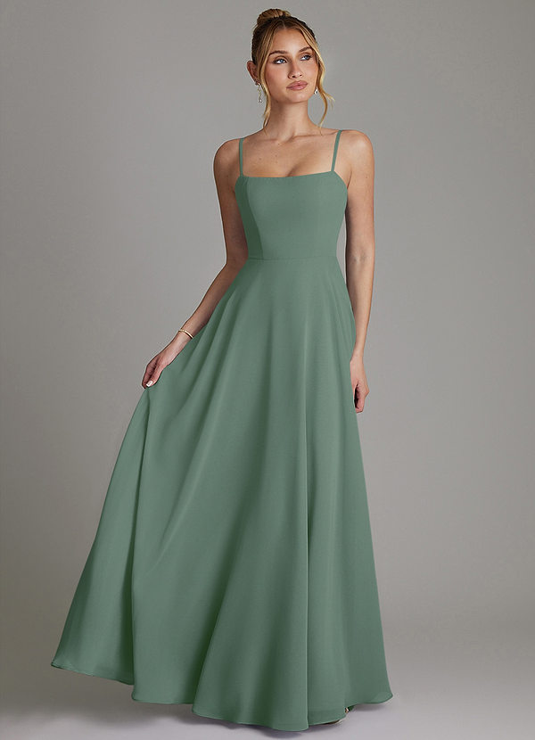Azazie Elita Bridesmaid Dresses Eucalyptus A-Line Pleated Chiffon Dress image1