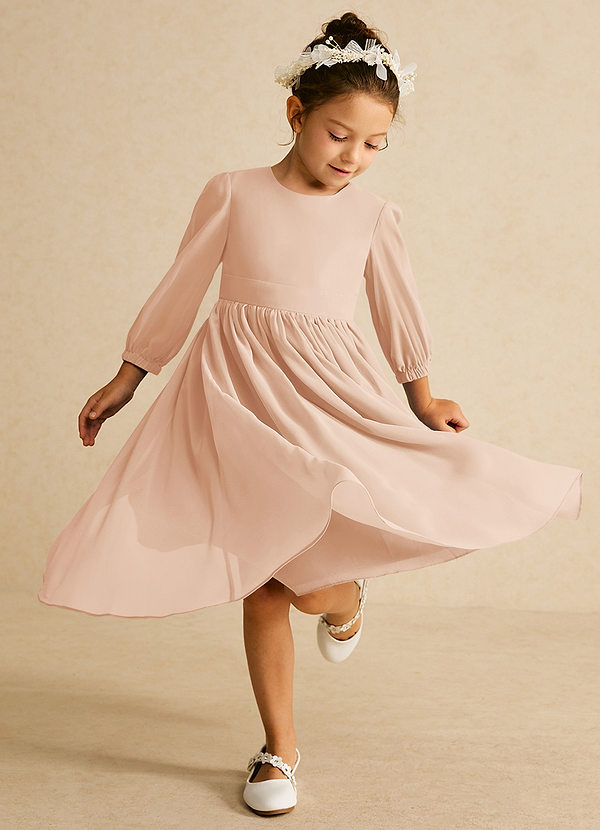 Azazie Lolo Robes de Fillette d'Honneur Robe Trapèze en Mousseline de soie avec manches Rose Perle image1