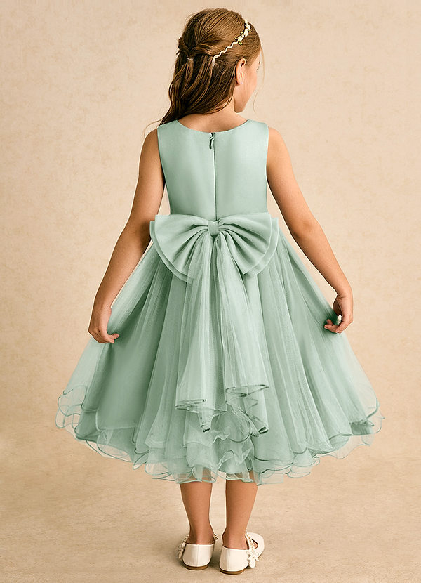 Azazie Lass Vestidos de Niña de Flores Vestido de Agave de Tul de Corte En A con Lazo image1
