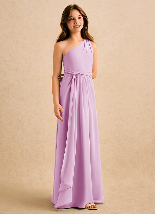 Azazie Tilda Girls Formal Sukienki dla dziewczynek sypiących kwiaty Osłona Jedno ramię Szyfon Długość podłogi Sukienka image1