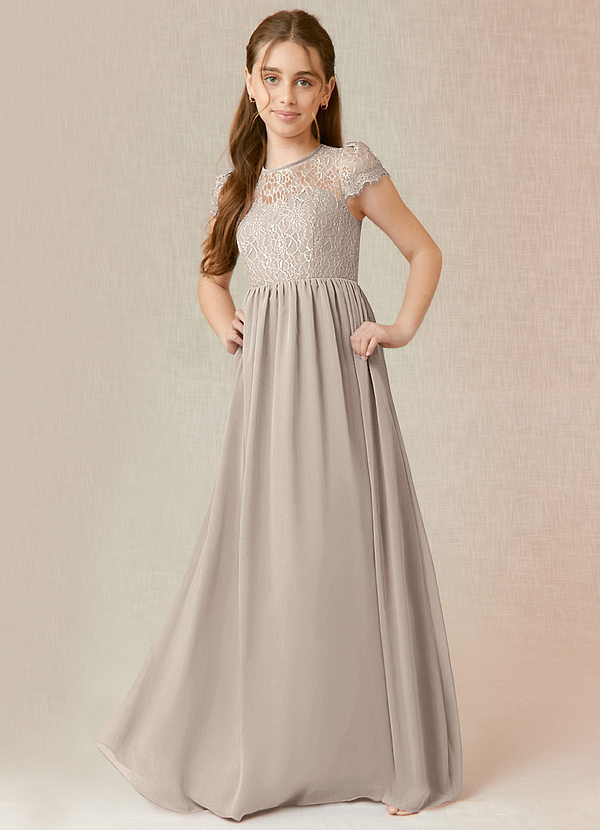 Azazie Delevingne Junior Robe Trapèze en Mousseline de soie Dentelle Givre image1