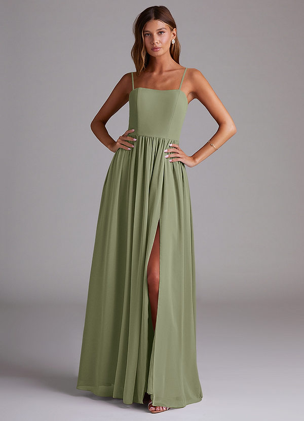 Azazie Calianna Brautjungfernkleider Wandelbar A-Linie Schulterfrei Chiffon Kleid Pistazie image1