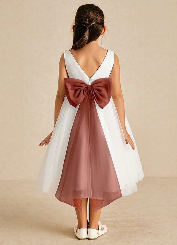 Azazie Kavi Flower Girl Dresses Ivory Auburn A-Line Bow Matte Satin Dress image1