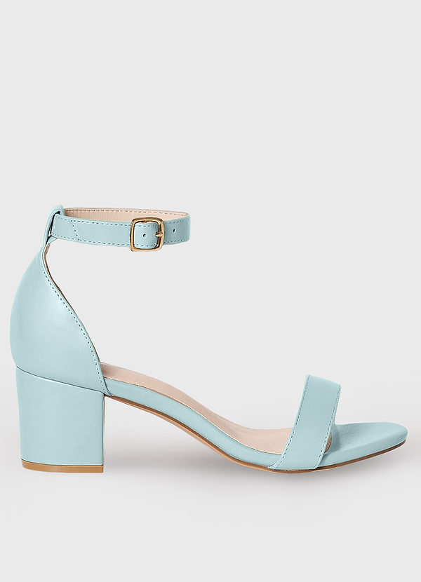 front Matching Color Matte Satin One Strap Buckle Block Heel Sandals