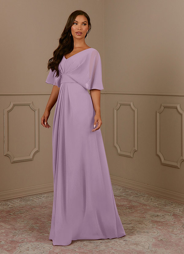 Azazie Oksana Mother of the Brides Dresses Wisteria A-Line V-Neck Pleated Chiffon Dress image1
