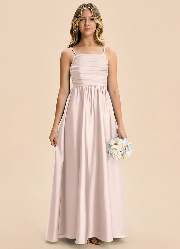 Azazie Kai Junior A-Linie Plissee Stretch-Satin Kleid Zartrosa image1