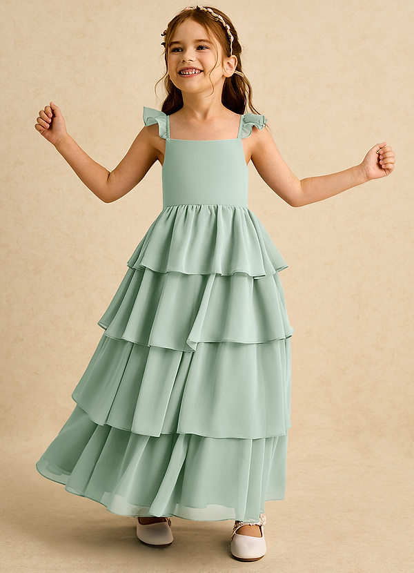 Azazie Boba Vestidos de Niña de Flores Vestido de Agave de Gasa de Corte En A con Escote Cuadrado image1