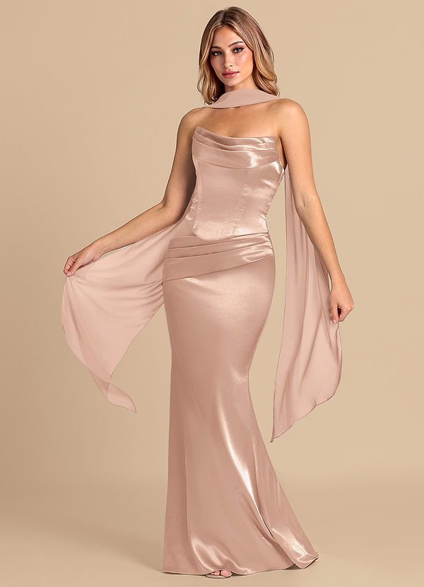 Azazie Sorrel Suknie dla druhen Syrena Gorset Metaliczny satynowy Do ziemi Sukienka image1