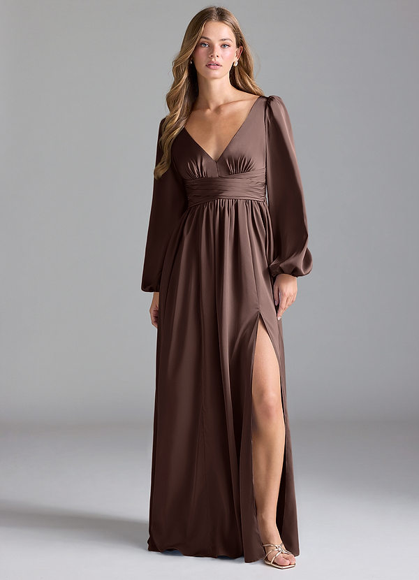 Azazie Norah Abiti da Damigella Abito A-Line in Raso Elasticizzato Ganache image1