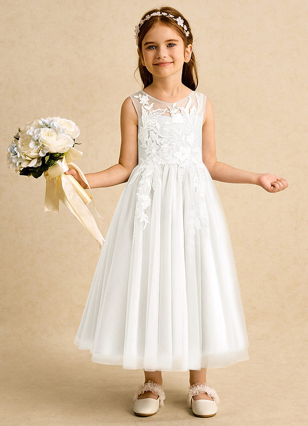 Azazie Sundae Flower Girl Dresses Ivory Ball-Gown Lace Dress image1
