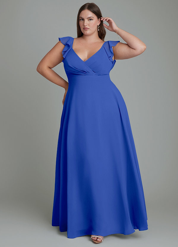 Azazie Leilani Bridesmaid Dresses Royal Blue A-Line Pleated Chiffon Dress image1