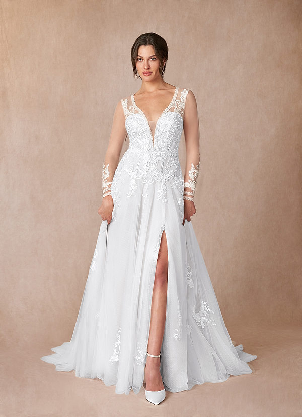 Azazie Ariya Wedding Dresses A-Line Lace Tulle Chapel Train Dress image1