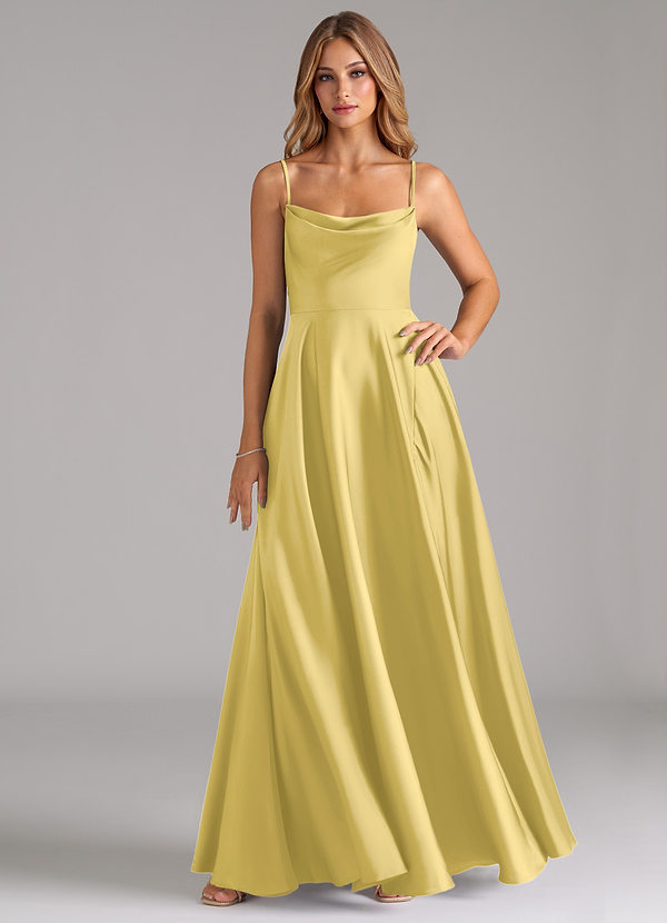 Azazie Elle Brautjungfernkleider A-Linie Plissee Stretch-Satin Kleid Kanarienvogel image1