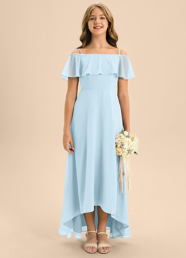 Azazie Maggie Junior Sky Blue A-Line Off the Shoulder Chiffon Dress image1