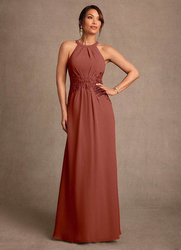 Azazie Georgie 신부의 어머니 드레스 A라인 레이스 쉬폰 플로어 길이 드레스 image1