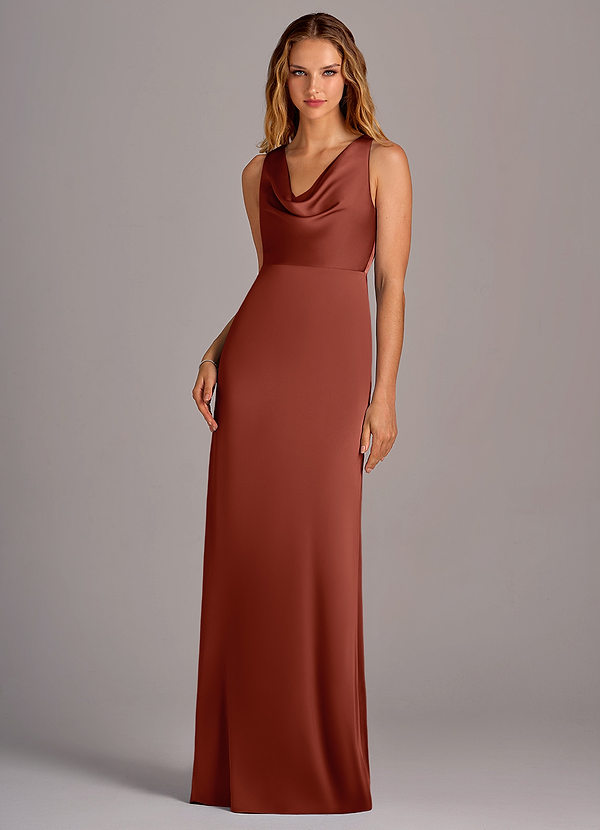 Azazie Wrenlee Bridesmaid Dresses Terracotta A-Line Stretch Satin Dress image1