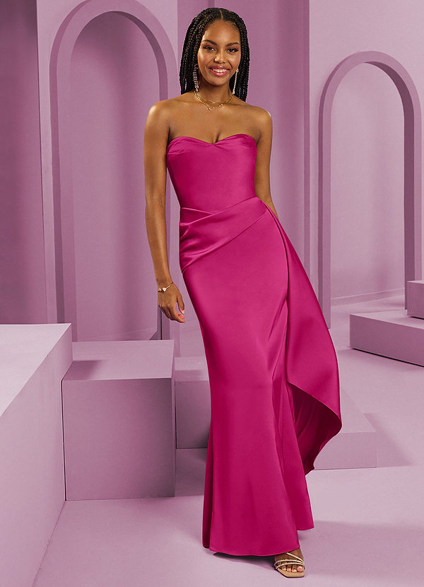 Barbie ♥ Azazie Bruidsmeisjes Jurken Converteerbaar Jurk van Stretch Satijn met Kolom Strapless Barbie Roze image1