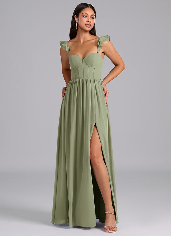 Azazie Denisse Suknie dla druhen Linia A Marszczony Szyfon Do ziemi Sukienka image1