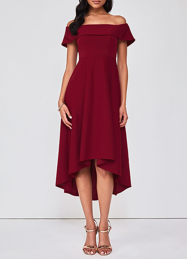front Off The Shoulder Stretch Crepe High Low Dress
